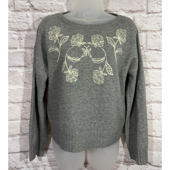 Haute Hippie Sweaters - Haute Hippie Cottagecore Grey Floral Butterfly Embroidered Sweater Womens M